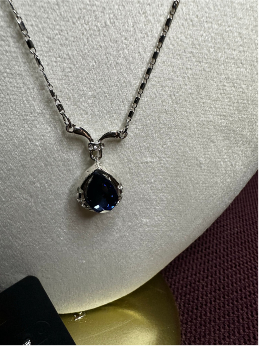 Silver Blue Teardrop Necklace and Earring Set
